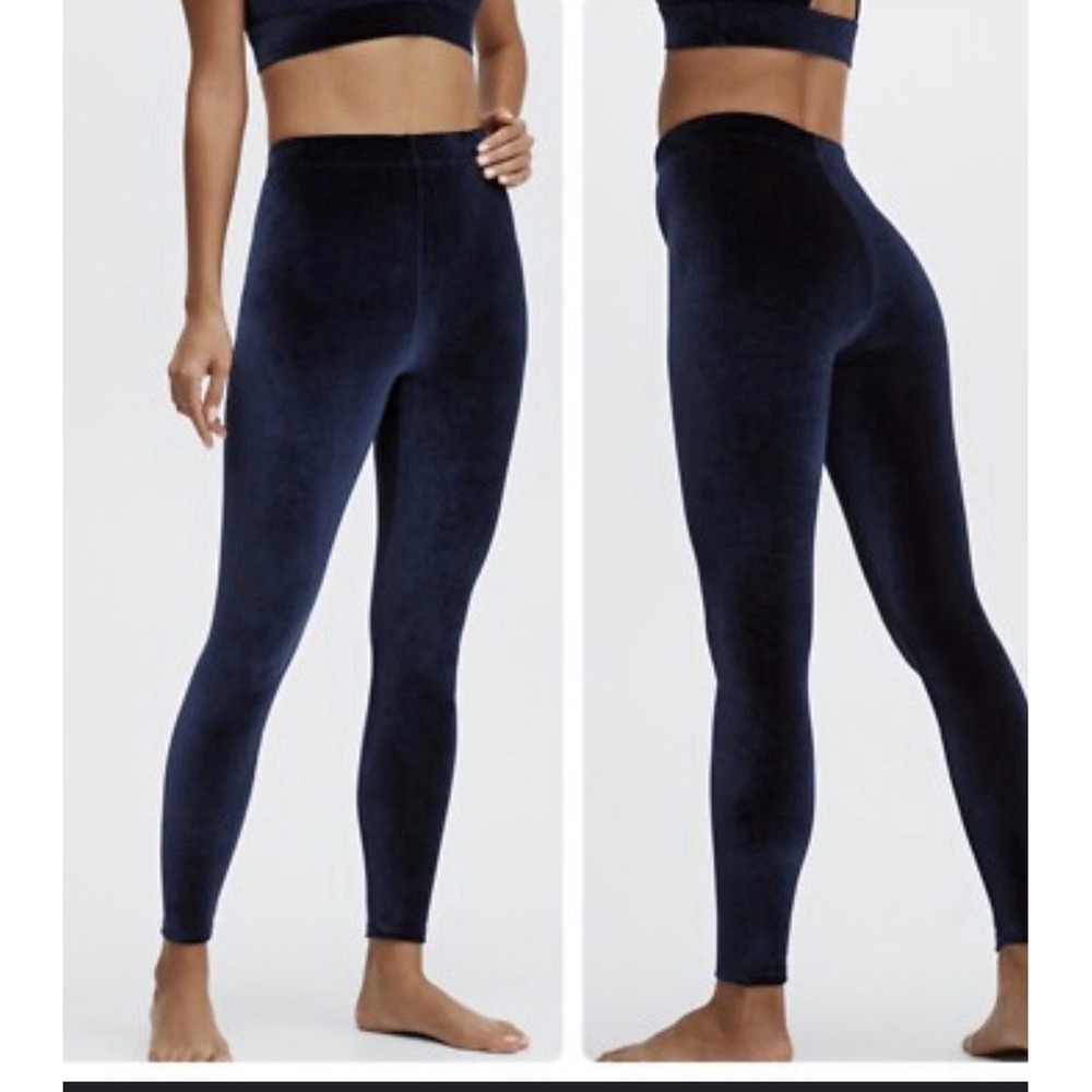Fabletics Emma Velour High Rise Leggings‎ Women's Size S Deep Navy Blue Stretch